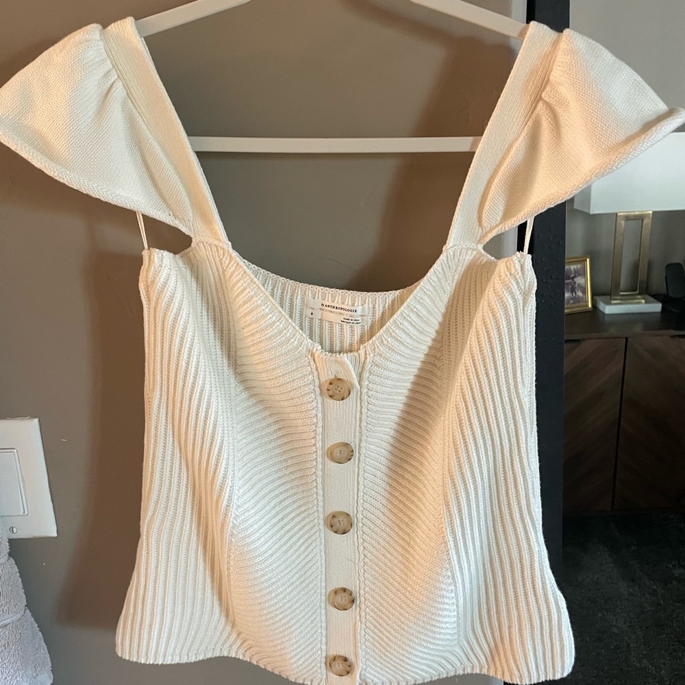 Anthropologie Cream Knit Button-Up top. Easily fit a medium as well.